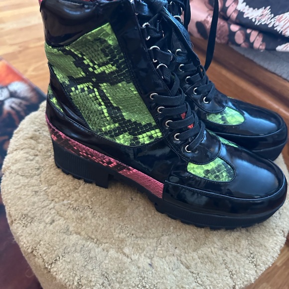 Cape Robbin Black and Green Combat Boots with Pink Accents - Picture 4 of 7